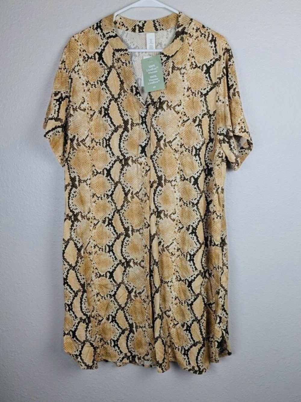 H&M Beige and Black Snake-Print Shift Dress XL Mini Casual